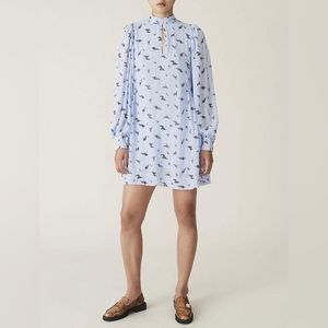 Ganni Size Small Georgette Floral Print Light Blue Crepe Mini Dress